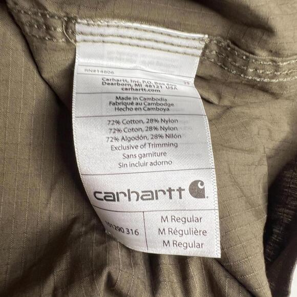 Carhartt Men’s Relaxed Fit Button-Up Work Shirt M Regular Green Cotton Nylon - Picture 6 of 8